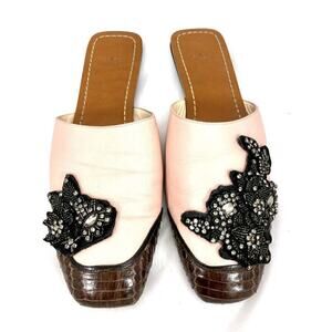 No21 black 8 38 Blush Leather Snake Floral Embellish slip on mule flat shoe $695